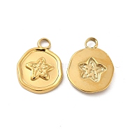 Ion Plating(IP) 304 Stainless Steel Pendants, Flat Round with Starfish Charm, Real 18K Gold Plated, 16.2x13x2mm, Hole: 2mm(STAS-B032-36G)