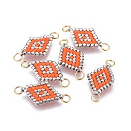 MIYUKI & TOHO Handmade Japanese Seed Beads Links, with Brass Jump Ring, Loom Pattern, Rhombus, Dark Orange, 18x12~12.5x1.8mm, Hole: 2.5mm, 1.8mm thick.(SEED-A027-I08)