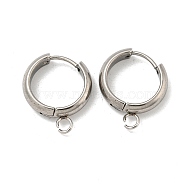 201 Stainless Steel Huggie Hoop Earring Findings, with Horizontal Loop and 316 Surgical Stainless Steel Pin, Stainless Steel Color, 13x3mm, Hole: 2.5mm, Pin: 1mm(STAS-P283-01V-P)