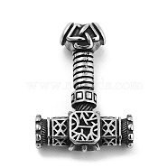 Viking 304 Stainless Steel Pendants, Mjolnir Thor Hammer with Valknut Charm, Antique Silver, 40.5x28.5x10mm, Hole: 4.5mm(STAS-N105-04C-AS)