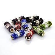 Polymer Clay Grade A Rhinestone Tube Beads, with Double Brass Core, Mixed Color, 22~24x9mm, Hole: 1mm(RB-F004-01)