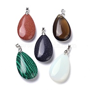 Synthetic Gemstone Pendants, with Brass Finding, Teardrop, 35x20x7.5~9mm, Hole: 4x3.5mm(G-D084-01P-A)