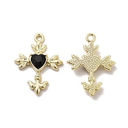 Glass Heart Cross Pendants, with Light Gold Alloy Finding, Long-Lasting Plated, Cadmium Free & Lead Free, Black, 23.5x19x3.5mm, Hole: 1.6mm(PALLOY-E024-27LG-02)