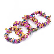 Freshwater Shell Beaded Stretch Bracelets, Dyed, Chip, Colorful, 1-3/4 inch(4.5cm)(BJEW-S121-01)