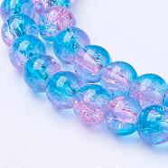 Spray Painted Crackle Glass Beads Strands, Round, Dodger Blue, 6mm, Hole: 1.3~1.6mm, about 133pcs/strand, 31.4 inch(CCG-Q001-6mm-19)