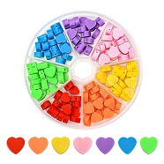 140Pcs 7 Colors Handmade Polymer Clay Beads, Heart, Mixed Color, 8~9x9~10x3~5mm, Hole: 1.2mm, 7 colors, 20pcs/color(DIY-YW0005-39)