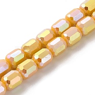 Electroplate Glass Beads Strands, Opaque Solid Color, AB Color Plated, Faceted, Column, Gold, 6x7~7.5mm, Hole: 1mm, about 72~73pcs/strand, 21.06~21.14''(53.5~53.7cm)(EGLA-D030-06D)