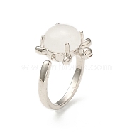 Natural Quartz Crystal Turtle Open Cuff Ring, Platinum Brass Jewelry for Women, Inner Diameter: 16.2mm(RJEW-P082-01P-27)