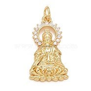 Rack Plating Brass Micro Pave Clear Cubic Zirconia Pendants, Cadmium Free & Nickel Free & Lead Free, Long-Lasting Plated, with Jump Ring, Avalokitesvara, Real 18K Gold Plated, 23.5x13.5x3.5mm, Jump Ring: 5x1mm, Inner Diameter: 3mm(KK-M229-31G)