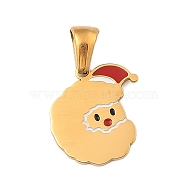 Christmas Theme 304 Stainless Steel Pendants, with Enamel, Golden, Santa Claus Letter Charm, Letter C, 15x13x1.5mm, Hole: 6x3mm(STAS-R007-01C-G)