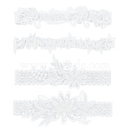AHANDMAKER 2 Sets 2 Style Polyester Lace Elastic Bridal Garters, Wedding Garment Accessories, White, 46~73mm, 1 set/style(AJEW-GA0004-01)