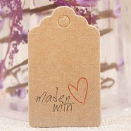 Paper Gift Tags, Hange Tags, For Arts and Crafts, For Wedding, Valentine's Day, Rectangle with Word Made with Love, BurlyWood, 50x30x0.4mm, Hole: 5mm(CDIS-P001-H05-A)