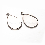Teardrop 201 Stainless Steel Pendant Cabochon Settings, Plain Edge Bezel Cups, Stainless Steel Color, Tray: 21x15mm, 26x16x1.5mm, Hole: 2.5mm(STAS-D111-10)