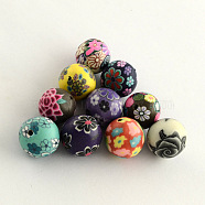 Handmade Flower Pattern Polymer Clay Beads, Round, Mixed Color, 13~14mm, Hole: 1~2mm(X-CLAY-Q173-M)
