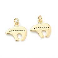 Brass Cubic Zirconia Charms, Long-Lasting Plated, with Jump Ring, Bear, Golden, 15x15x1.5mm, Hole: 3.5mm(ZIRC-B010-05G)