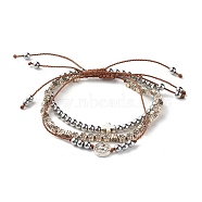 Synthetic Hematite Braided Bead Bracelets Set, Cross & Jesus & Flower Bracelets for Women, Platinum, Inner Diameter: 3/8~3 1/8 inch(1.1~9cm), 3pcs/set(BJEW-JB07488)
