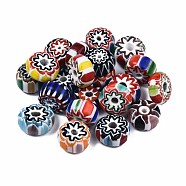 Handmade Millefiori Lampwork Beads, Flat Round, Mixed Color, 11~13x5~6mm, Hole: 1~3mm(LAMP-S197-020)