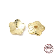925 Sterling Silver Bead Caps, 5-Petal, Flower, Real 18K Gold Plated, 4x4x1mm, Hole: 0.7mm, about 310pcs/10g(STER-F055-01G)