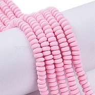 Handmade Polymer Clay Beads Strands, for DIY Jewelry Crafts Supplies, Flat Round, Pearl Pink, 6~7x3mm, Hole: 1.5mm, about 113~116pcs/strand, 15.55 inch~16.14 inch(39.5~41cm)(CLAY-N008-008F)
