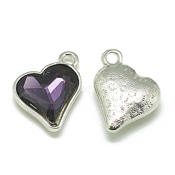 Alloy Glass Pendants, Faceted, Heart, Platinum, Purple, 17x15x5mm, Hole: 1.5mm(PALLOY-T040-12mm-16)