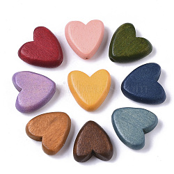 Painted Natural Wood Beads, Heart, Mixed Color, 15.5x15.5x6mm, Hole: 1.5mm(X-WOOD-R265-08)