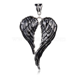 Alloy Enamel Big Pendants, Wing, Antique Silver, Black, 83mm, Hole: 5x7.5mm(ENAM-G053-01AS)