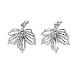 Brass Stud Earrings Finding for Women, with Loop, Leaf, Platinum, 22x21.5mm, Hole: 1.2mm, Pin: 12x0.7mm(KK-A244-12P)