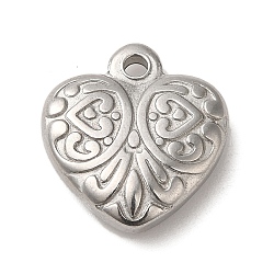 Non-Tarnish 304 Stainless Steel Pendants, Heart Charms, Stainless Steel Color, 16.5x15x4mm, Hole: 1.8mm(X-STAS-R223-02D)