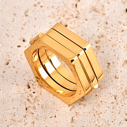 304 Stainless Steel Folding Finger Rings for Men, Hexagon, Golden, 10mm, US Size 10(19.8mm)(WG34ADE-03)