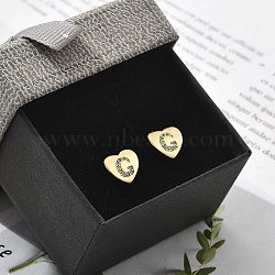 Rack Plating Brass Micro Pave Clear Cubic Zirconia Stud Earrings, Heart, Letter G, 8.5x9.5mm(EJEW-K299-01G-G)