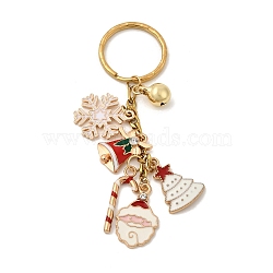 Alloy Enamel Brass Bell Keychains, with 304 Stainless Steel Findings, Christmas Theme, Golden, 88mm(KEYC-TA00038)