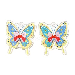 Transparent Acrylic Pendants, with Glitter Powder, Butterfly, Turquoise, 37.5x33.5x1.5mm, Hole: 2.8mm(MACR-D079-01F)