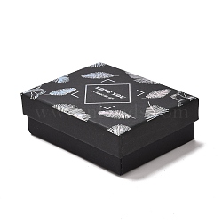 Cardboard Jewelry Packaging Boxes, with Sponge Inside, for Rings, Small Watches, Necklaces, Earrings, Bracelet, Feather Pattern, 9.3x7.3x3.2cm(CON-B002-02A-02)