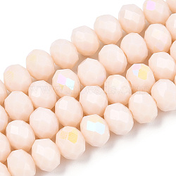 Electroplate Opaque Solid Color Glass Beads Strands, Half Rainbow Plated, Faceted, Rondelle, Antique White, 8x6mm, Hole: 1mm, about 65~68pcs/strand, 15.7~16.1 inch(40~41cm)(X1-EGLA-A034-P8mm-L20)