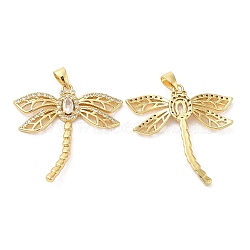 Brass Micro Pave Cubic Zirconia Pendants, Lead Free & Cadmium Free, Dragonfly Charms, Real 18K Gold Plated, 32x33x3mm, Hole: 5.5X2.7mm(KK-M249-14G)