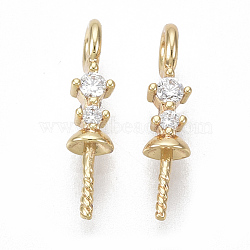 Brass Micro Pave Cubic Zirconia Peg Bails Charms, for Half Drilled Beads, Nickel Free, Clear, Real 18K Gold Plated, 13x2.5x2.5mm, Hole: 1.6mm, Pin: 1mm(KK-S356-046G-NF)
