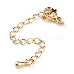 Brass Chain Extender, End Chains, Teardrop, Real 18K Gold Plated, 57~70mm(KK-B102-45G)