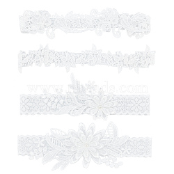 AHANDMAKER 4 Style 4 pcs Polyester Lace Elastic Bridal Garters, Wedding Garment Accessories, White, 46~73mm, 1 set/style(AJEW-GA0004-01)