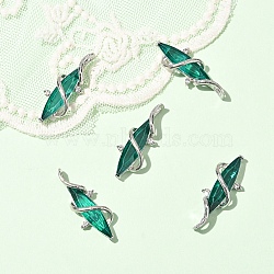 5Pcs Alloy Pendants, Horse Eye, with Glass, Faceted, Platinum, Teal, 32x7x12mm, Hole: 3x4mm(FIND-YW0008-57B)