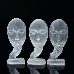 Hand Holding Face Mask Natural Selenite Figurines, Reiki Energy Stone Display Decorations, for Home Feng Shui Ornament, 40~45x15~20x110~150mm(DJEW-PW0021-24)