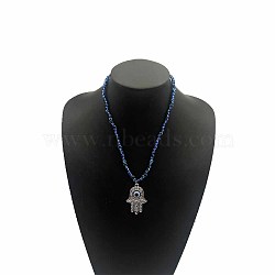 Alloy Evil Eye Pendant Multi-eye Beaded Necklaces, Religion Hamsa Hand Pendant Necklaces, Blue, (WN1108-2)