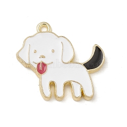 Alloy Enamel Pendants, Light Gold, Dog Charms, White, 19x21x2mm, Hole: 1.5mm(PALLOY-M199-07G)