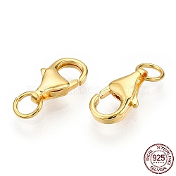 925 Sterling Silver Lobster Claw Clasps, with Jump Ring, with 925 Stamp, Real 18K Gold Plated, 9x5.5x2.5mm, Hole: 2.2mm(STER-T004-82B-G)