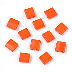 2-Hole Baking Paint Glass Seed Beads, Rectangle, Orange Red, 5x4.5~5.5x2~2.5mm, Hole: 0.5~0.8mm(SEED-S023-17C-27)