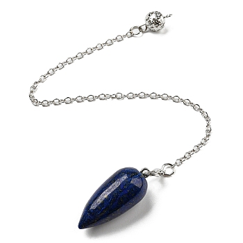Natural Lapis Lazuli Bullet Charm, Rack Plating Platinum Tone Brass Dowsing Pendulum Pendants, 212~220mm, Hole: 2mm