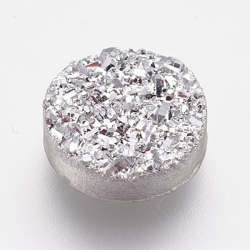 Resin Imitation Druzy Quartz Cabochons, Flat Round, Silver, 10x3~4mm