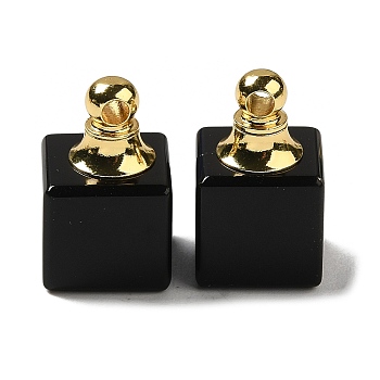 Natural Obsidian Perfume Bottle Pendants, Square Charms with Golden Plated 304 Stainless Steel Findings, 19x12x12mm, Hole: 2mm