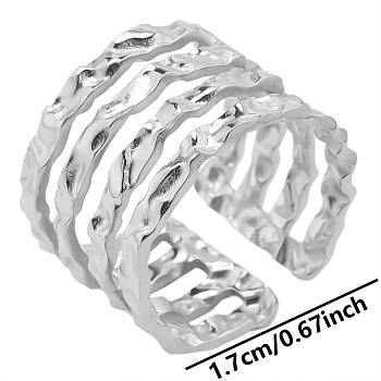 Multi-layer Stainless Steel Minimalist Open Cuff Ring for Unisex, Stainless Steel Color