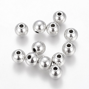 Tibetan Style Alloy Beads, Cadmium Free & Nickel Free & Lead Free, Round, Antique Silver, 7.5mm, Hole: 2.5mm