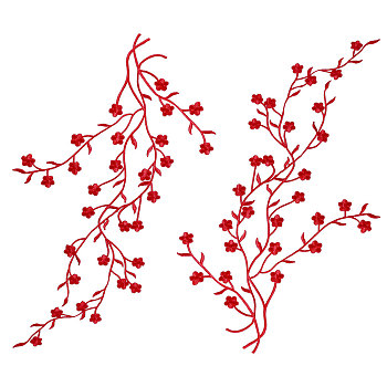 Plum Blossom Shape Appliques, Embroidery Thread Sew on Hot Melt Glue Blankets Cloth Patches, Costume Accessories, Red, 460x145x1mm